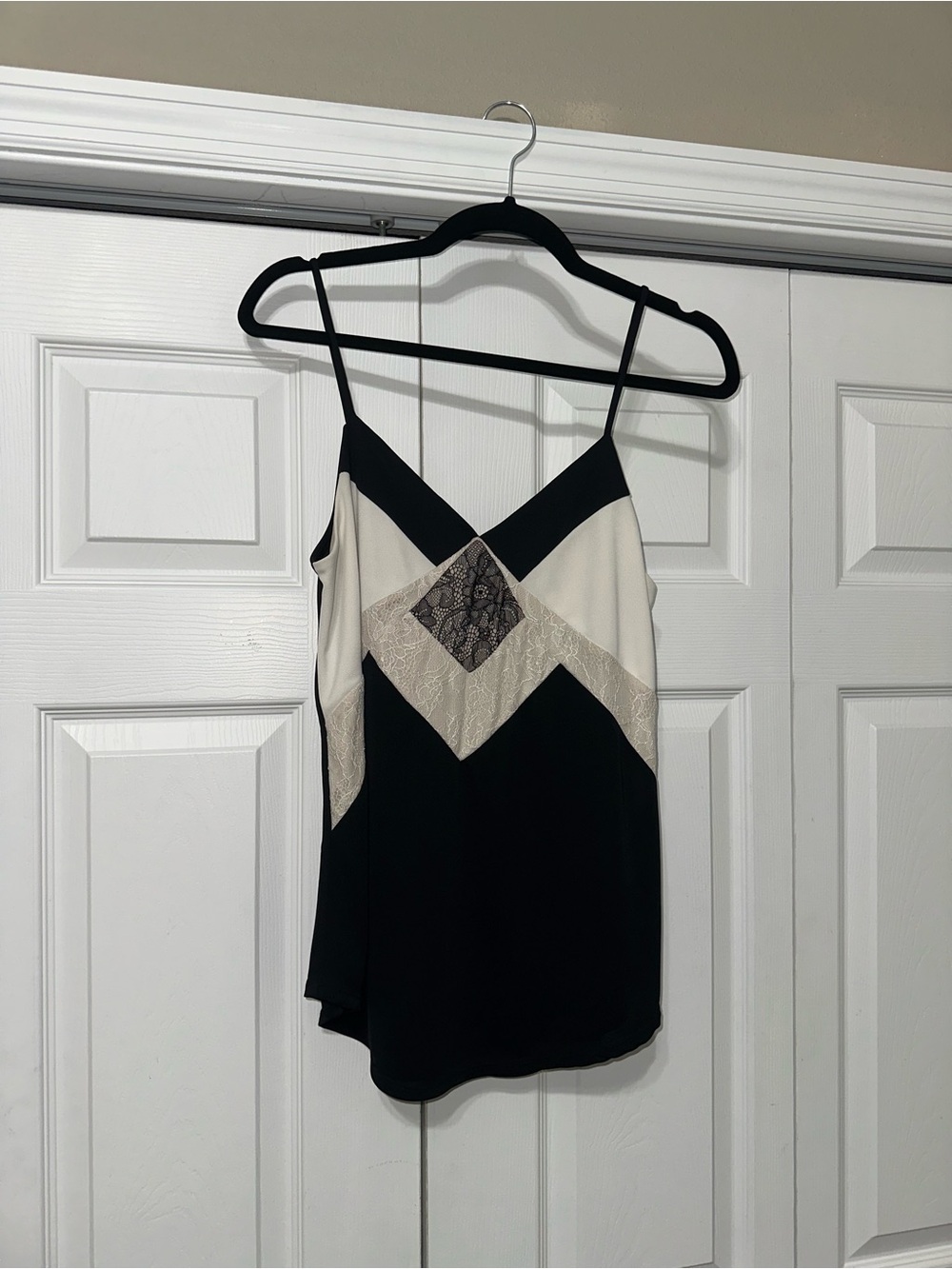 Express Black and Cream Lace-Detail Camisole